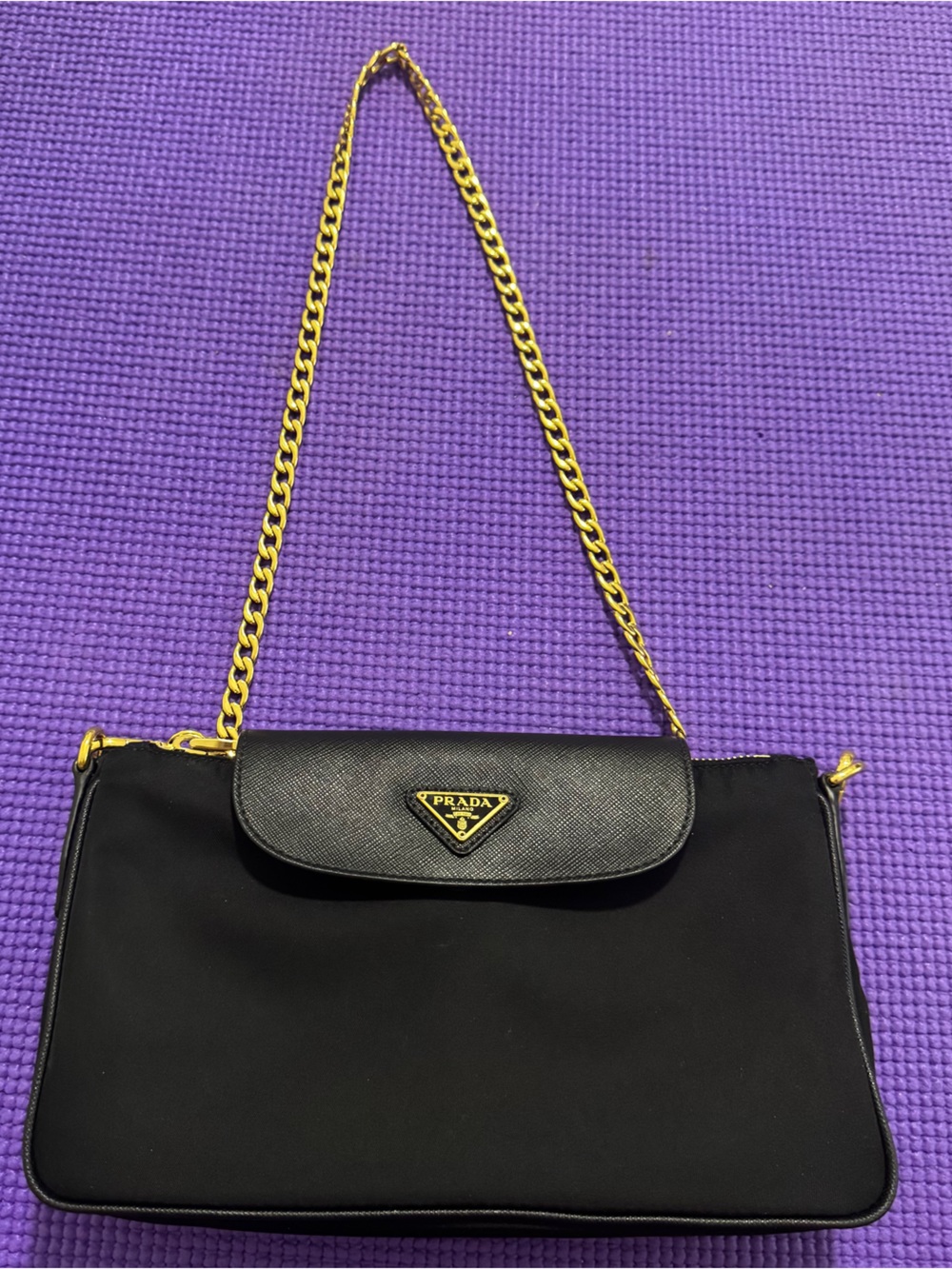 Prada Black Shoulder Bag with Gold Chain Strap